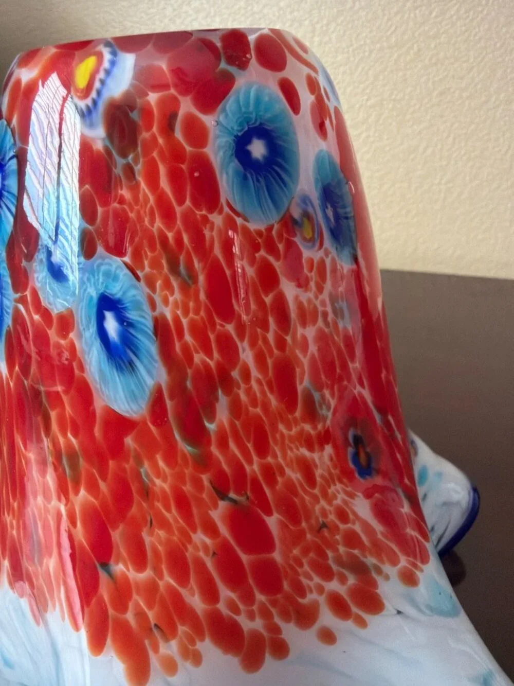 Hand Blown Murano Style Millefiori Art Glass Lamp Shade 1⅝" Fitter Ruffled Rim - Picture 3 of 10